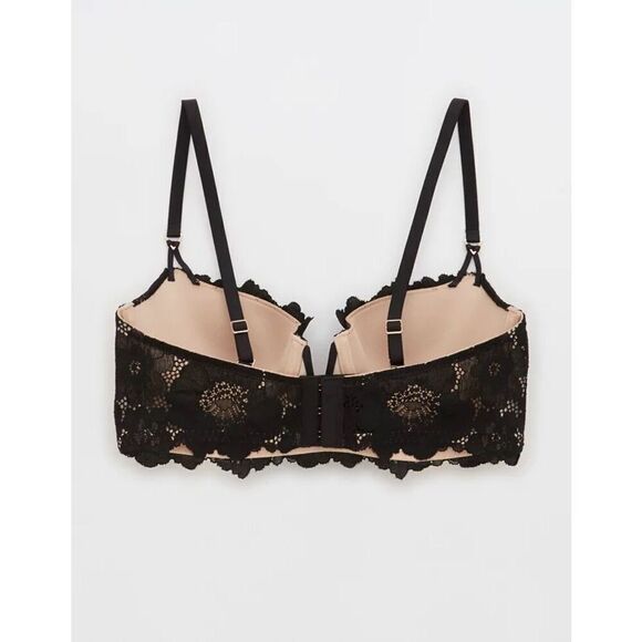 Aerie Real Power Balconette Poppy Lace Bra In True Black Size 38B - Picture 6 of 12
